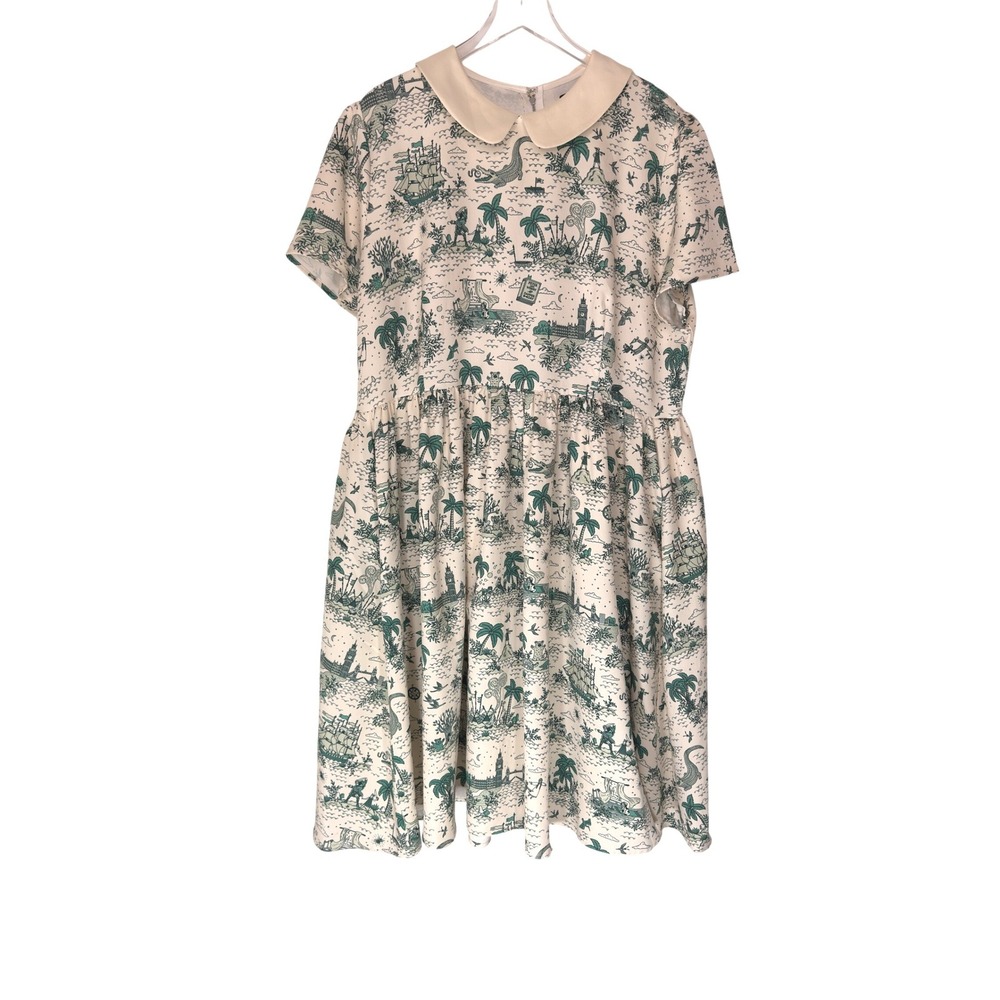 Dapper Day for Tatyana Neverland Peter Pan Toil Print Dress Green Plus Disney 3X